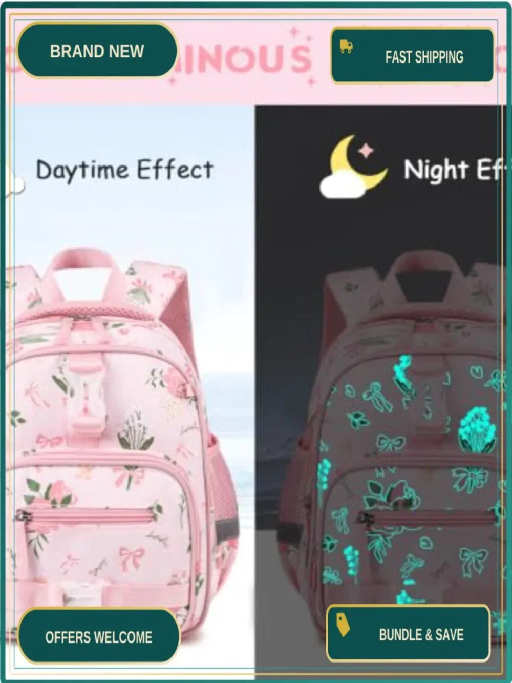 12 Inch Lightweight Glow in Dark Toddler Backpack for School Daycare Travel